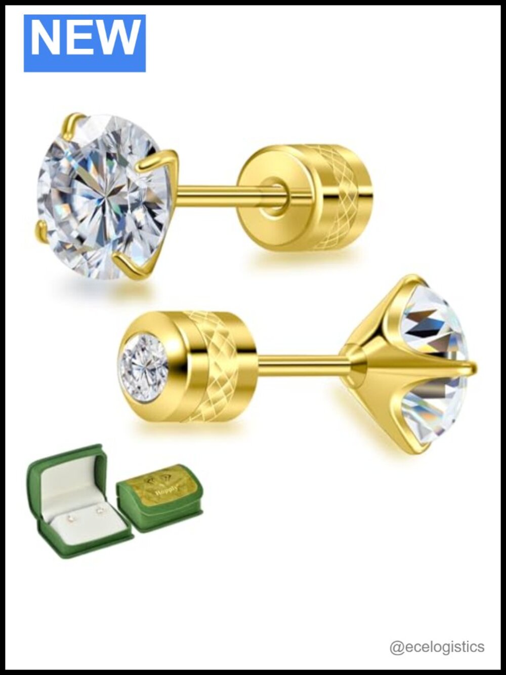 Moissanite Stud Earrings Titanium Screw Back VVS1 D Color Cartilage Helix